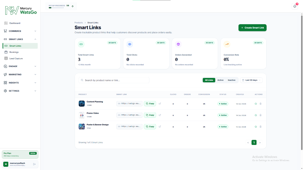 Mercury WatsGo Smart Links Dashboard